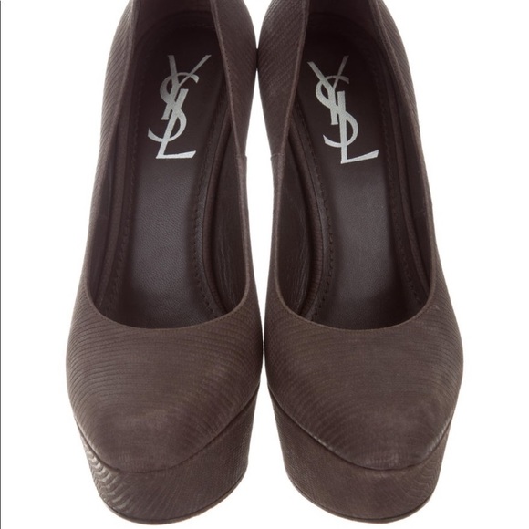 Yves Saint Laurent gray brown animal texture heels - front closet - Picture 3 of 4